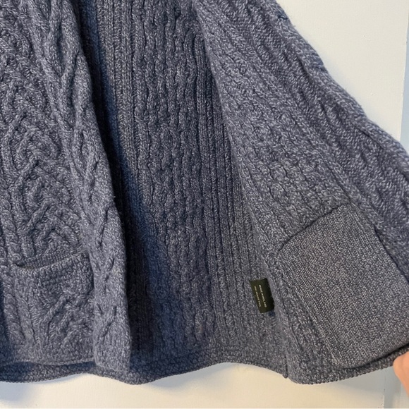 Authentic Irish Aran Merino Wool Cable Knit Sweater Vest Slate Blue Cozy Pockets - Picture 6 of 10